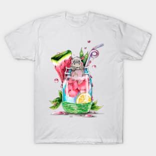 Cute Hippo and Fruit Cocktail T-Shirt